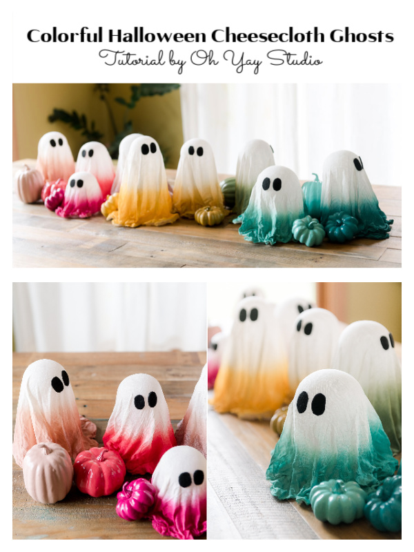 Halloween Crafts: Colorful Halloween Cheesecloth Ghosts DIY Tutorial