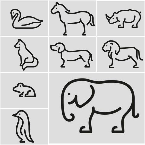 simple black and white drawings of animals