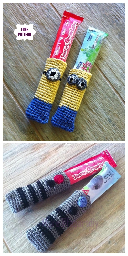 DIY Crochet Ice pop koozie lightsaber minion Free Crochet Pattern