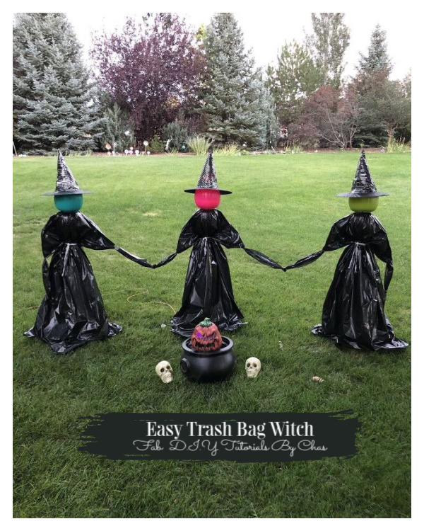 Easy Trash Bag Witch Halloween Decorations DIY Tutorial