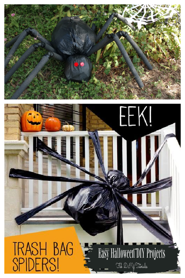 Scary Trash Bag Giant Yard Spider Halloween Decorations DIY Tutorial