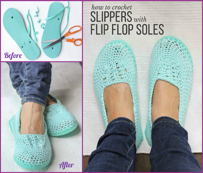 DIY Crochet Slipper with Flip Flop Sole 