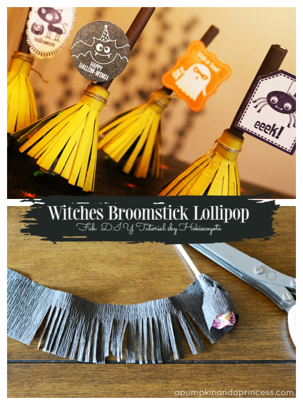 Halloween Lollipop Craft DIY Ideas & Tutorials - Witches Broomstick Lollipop Treat Holder DIY Tutorial