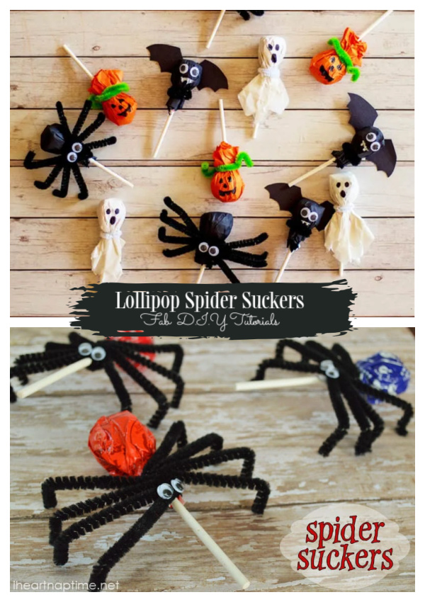 Halloween Lollipop Craft DIY Ideas & Tutorials - Spider Lollipop Spider Suckers DIY Tutorial