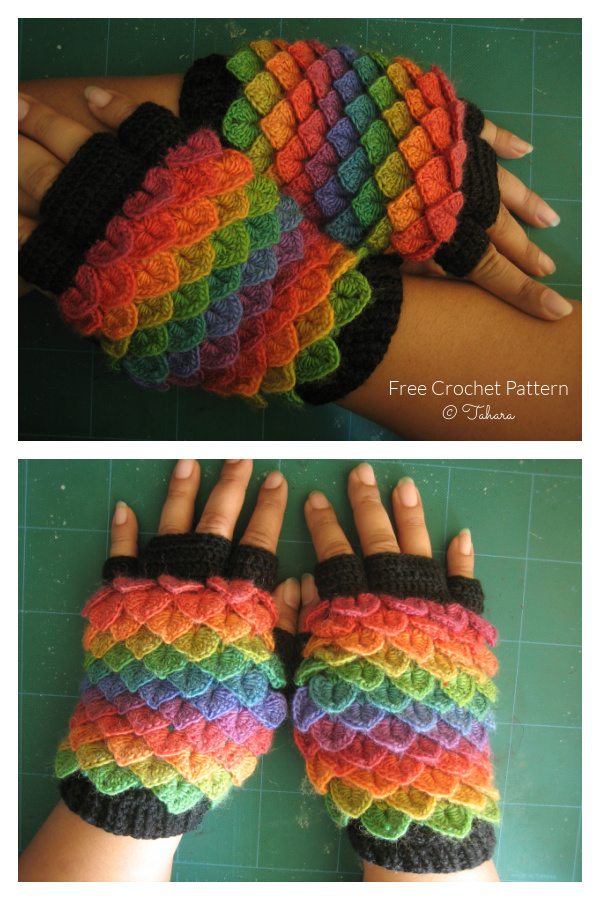 Crocodile Stitch "Dragonscale Fluffy Gloves" Free Crochet Pattern