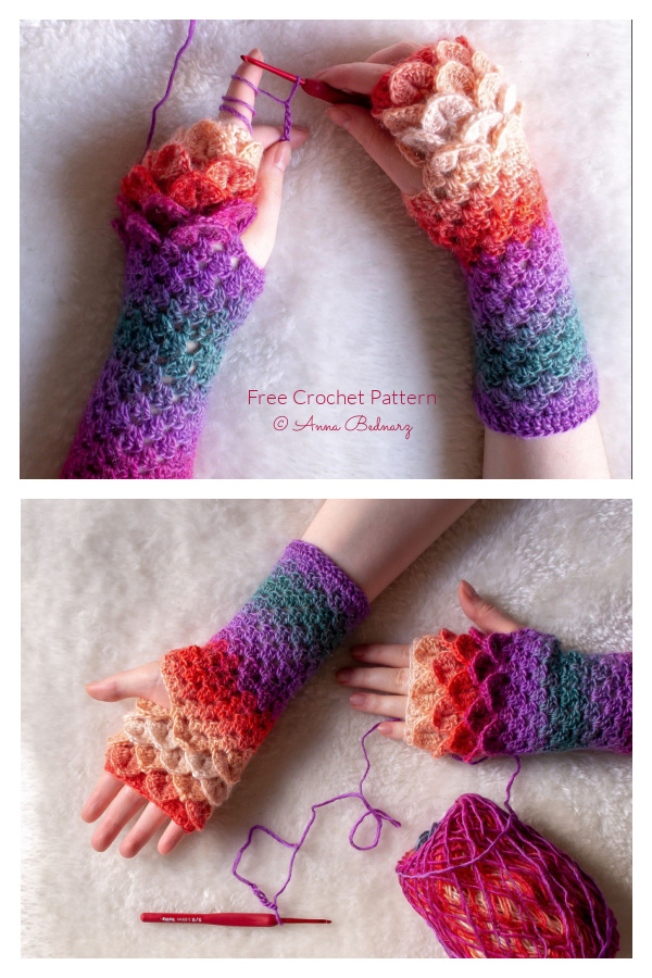 Anna's Dragon Scale Gloves Free Crochet Pattern