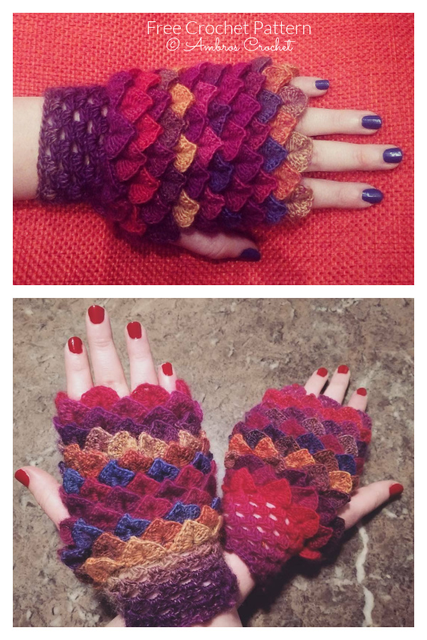 Crocodile Stitch Dragon Scale Glove Free Crochet Pattern